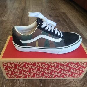 Vans Camouflage and Black Sneakers